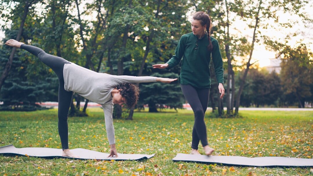seniors doing yoga outdoors