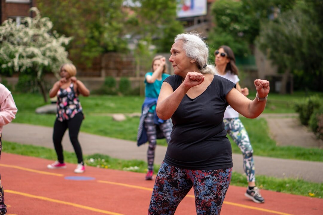 elderly people in fitness class